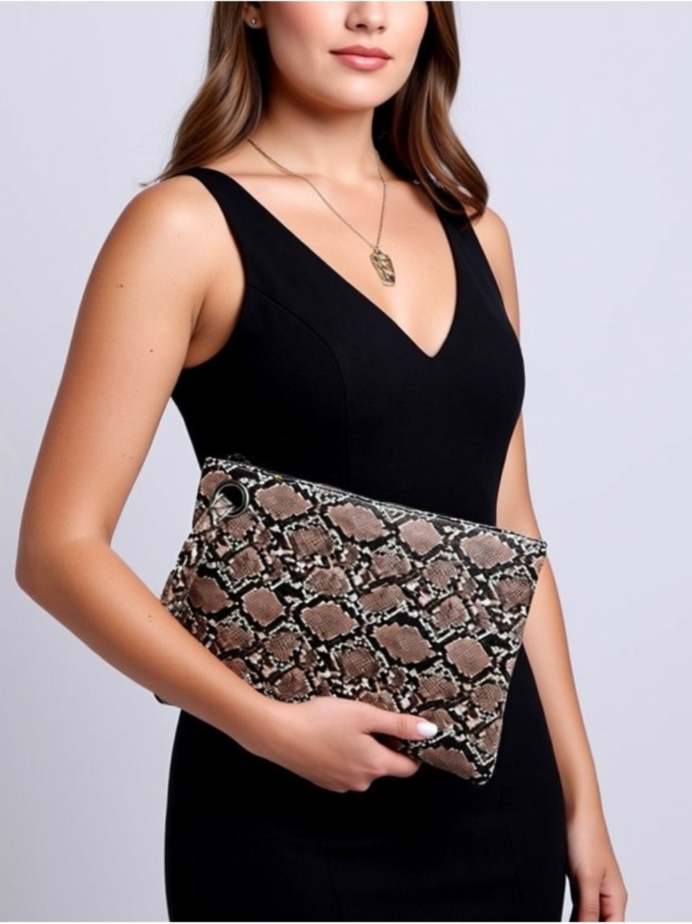 Snakeskin snake print wristlet clutch bag purse